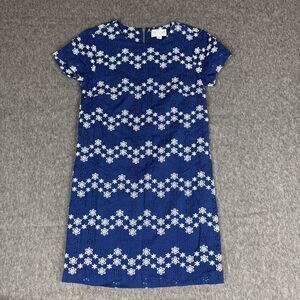 Jun & Ivy Dress Womens Size XS Blue White Short Sleeve Lined‎ Floral Eyelet